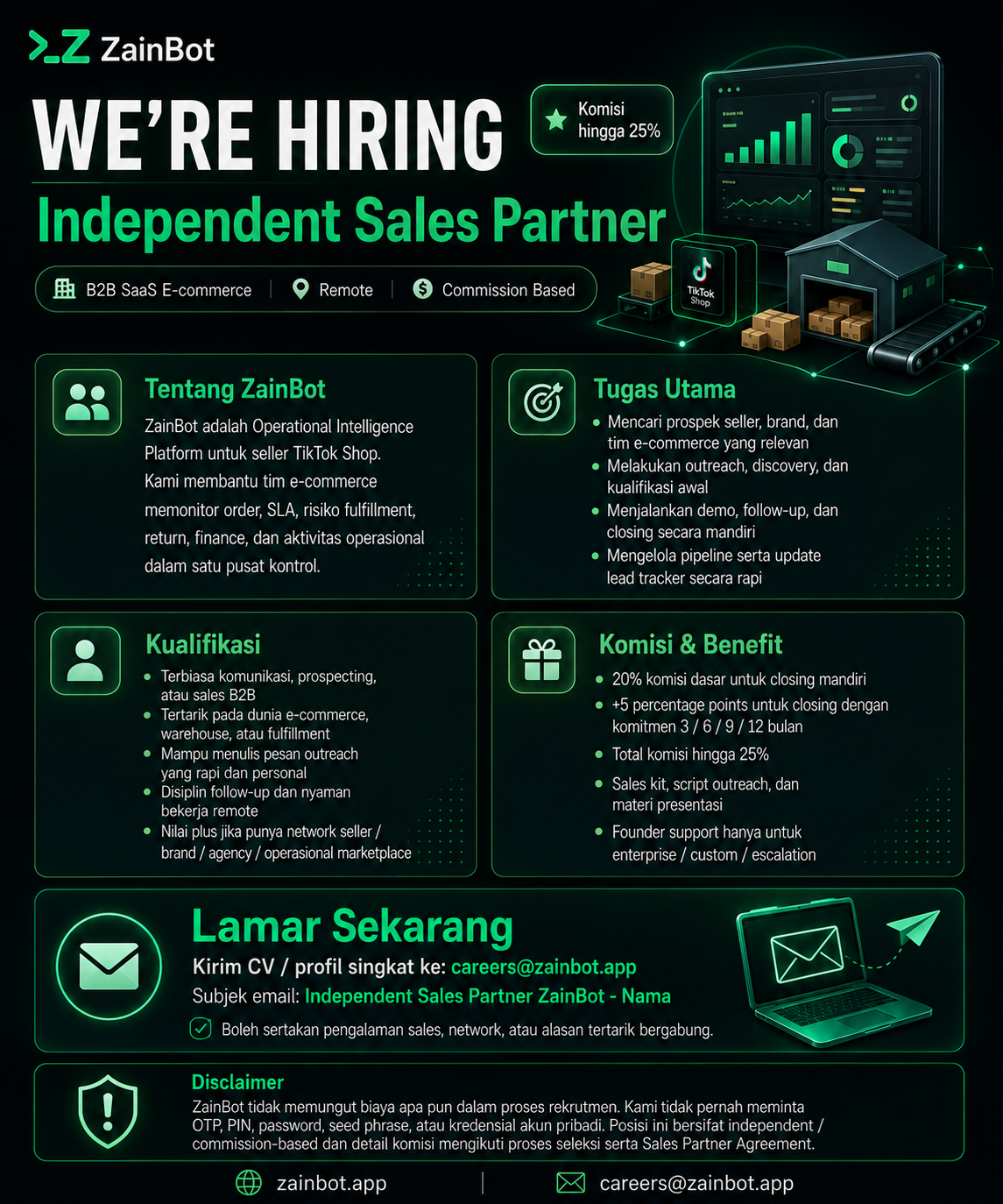 Poster lowongan Independent Sales Partner ZainBot